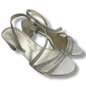 Naturalizer Strappy Rhinestone Heels Size 7W Silver White Fancy High Heel Sandal